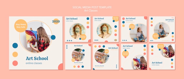 Coleção de postagens do Instagram da escola de arte