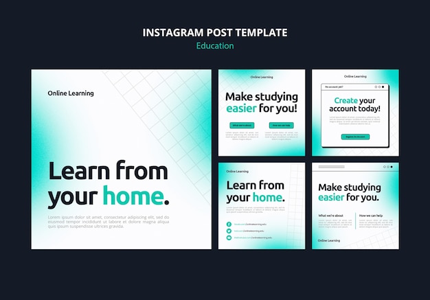 Coleção de postagens do instagram da escola online