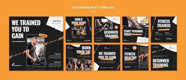 PSD grátis coleção de postagens do instagram de academia e fitness