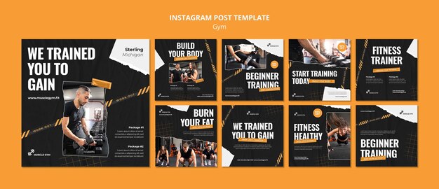 Coleção de postagens do instagram de academia e fitness