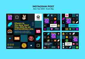 PSD grátis coleção de postagens do instagram de ano novo 2023 com adesivos