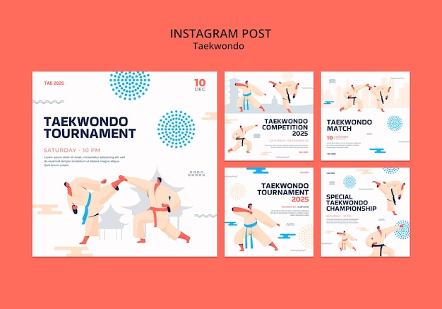 PSD grátis coleção de postagens do instagram de artes marciais tradicionais tawkwondo