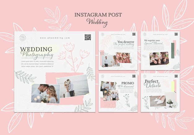 Coleção de postagens do Instagram de casamento floral