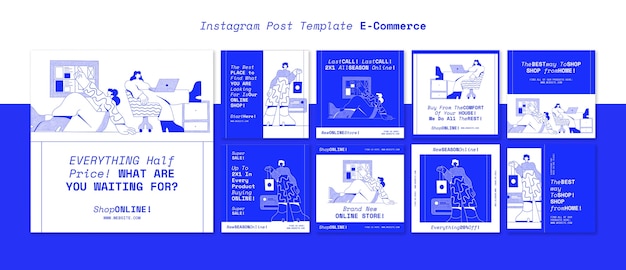 Coleção de postagens do instagram de compras on-line e comércio eletrônico