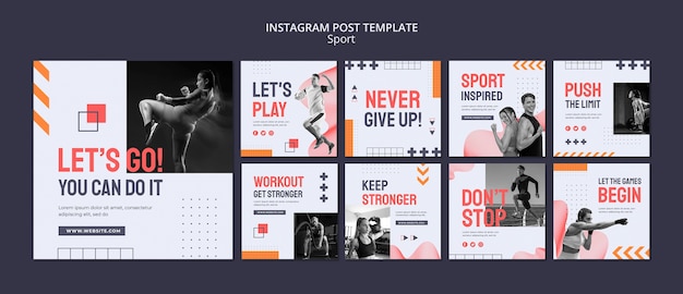 PSD grátis coleção de postagens do instagram de esporte e treinamento