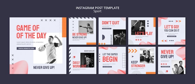 PSD grátis coleção de postagens do instagram de esporte e treinamento