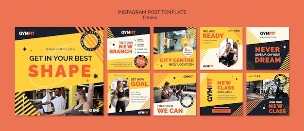 PSD grátis coleção de postagens do instagram de fitness