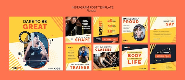 PSD grátis coleção de postagens do instagram de fitness