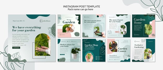 Coleção de postagens do instagram de jardinagem e jardinagem