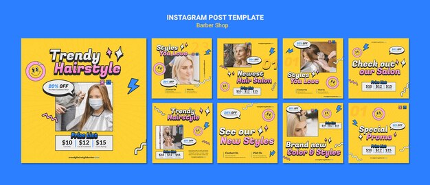 Coleção de postagens do instagram de negócios de cabeleireiro