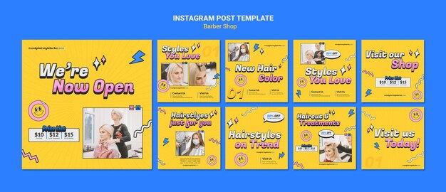 Coleção de postagens do instagram de negócios de cabeleireiro