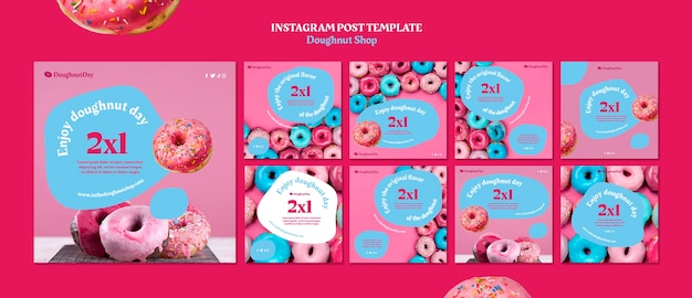 PSD grátis coleção de postagens do instagram de negócios de loja de donuts