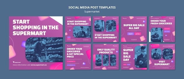 Coleção de postagens do instagram de negócios de supermercado