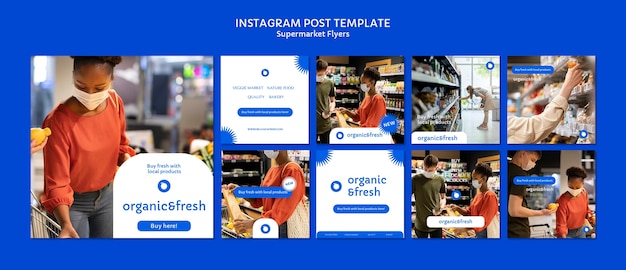 PSD grátis coleção de postagens do instagram de negócios de supermercado