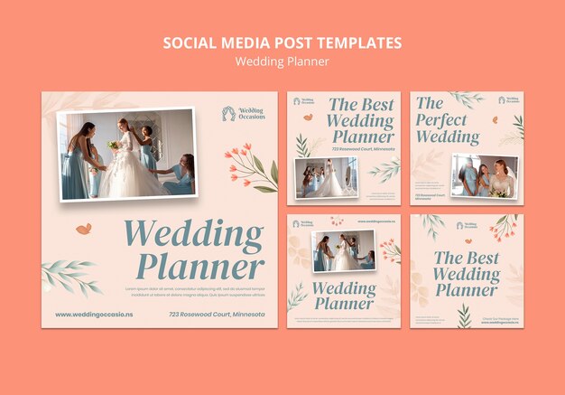 Coleção de postagens do instagram de planejador de casamento com design floral em aquarela