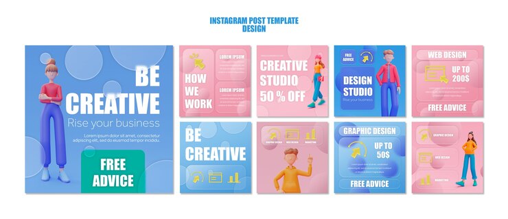 PSD grátis coleção de postagens do instagram de profissão de design gráfico