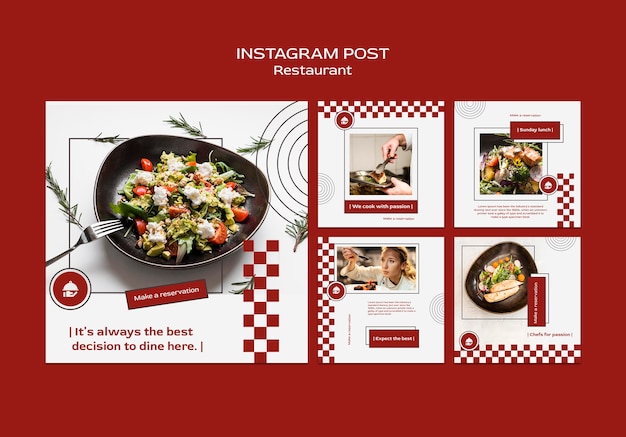 Coleção de postagens do instagram de restaurante com comida