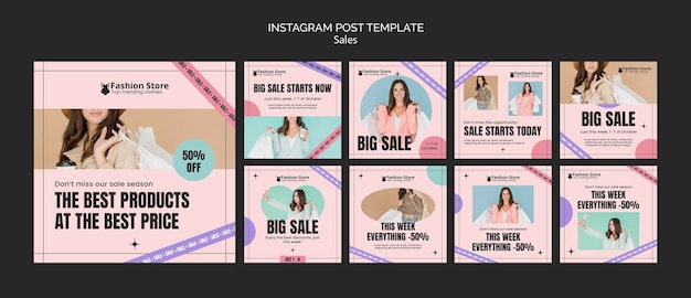 Coleção de postagens do instagram de venda de moda feminina