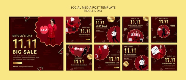 Coleção de postagens do instagram de vendas do dia 11.11 dos solteiros