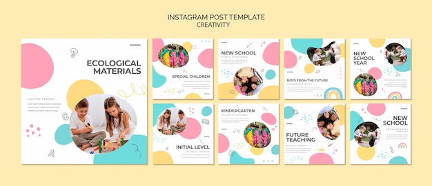Coleção de postagens do instagram do ano letivo