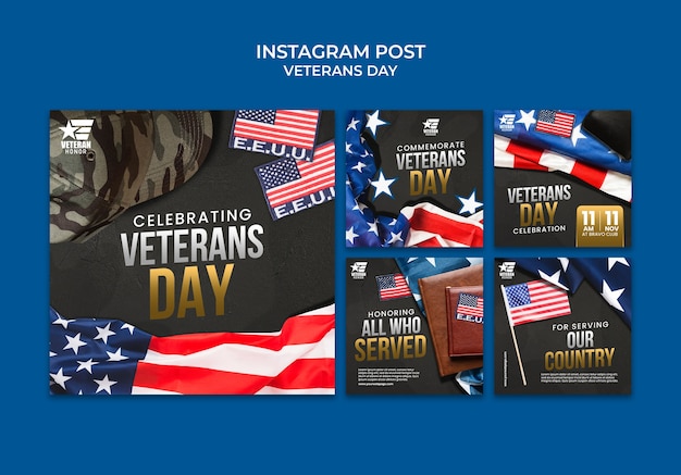 PSD grátis coleção de postagens do instagram do dia dos veteranos