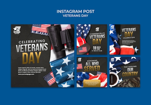 PSD grátis coleção de postagens do instagram do dia dos veteranos