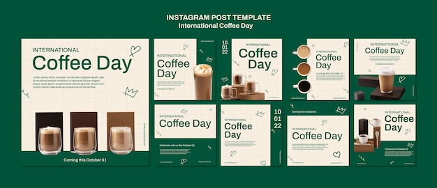 PSD grátis coleção de postagens do instagram do dia internacional do café