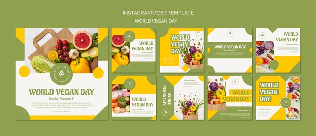 Coleção de postagens do instagram do dia vegano mundial