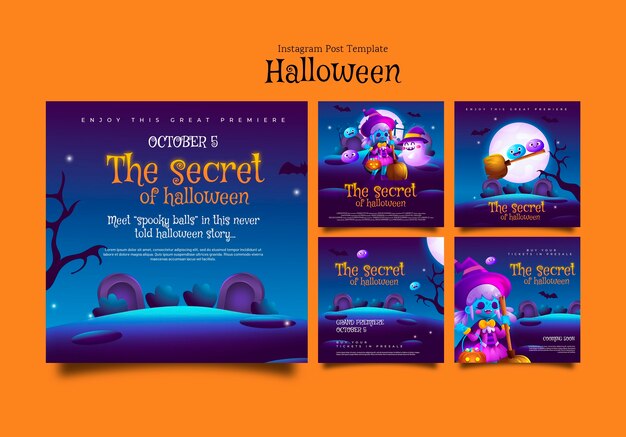 Coleção de postagens do instagram do evento secreto de halloween