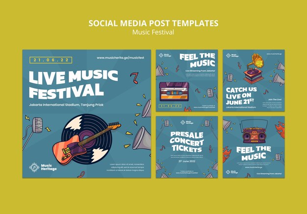 Coleção de postagens do instagram do festival de música