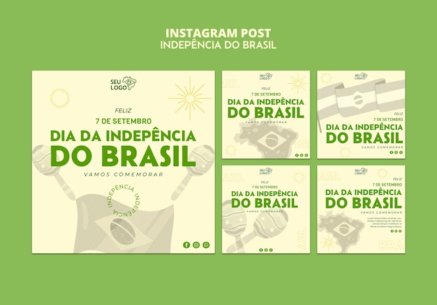 PSD grátis coleção de postagens do instagram para a celebração do dia da independência do brasil