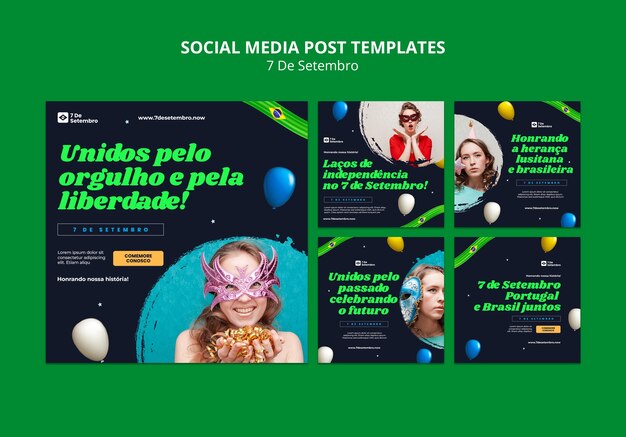 PSD grátis coleção de postagens do instagram para a celebração do dia da independência do brasil