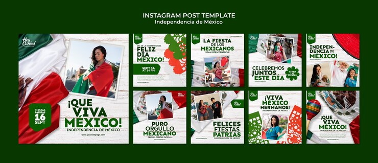 PSD grátis coleção de postagens do instagram para a celebração do dia da independência do méxico