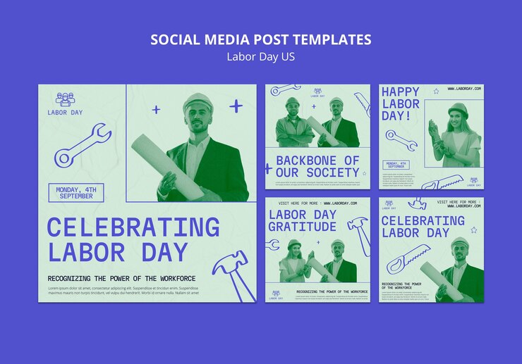 PSD grátis coleção de postagens do instagram para a celebração do dia do trabalho
