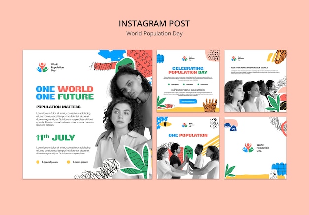 PSD grátis coleção de postagens do instagram para a celebração do dia mundial da população