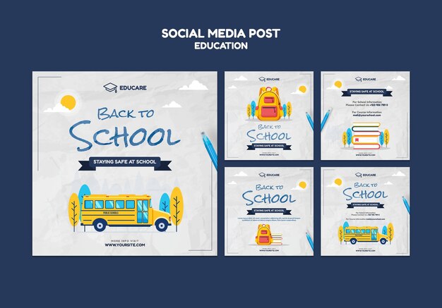 Coleção de postagens do Instagram para a volta às aulas