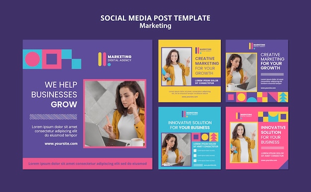 Coleção de postagens do Instagram para agência de marketing criativo