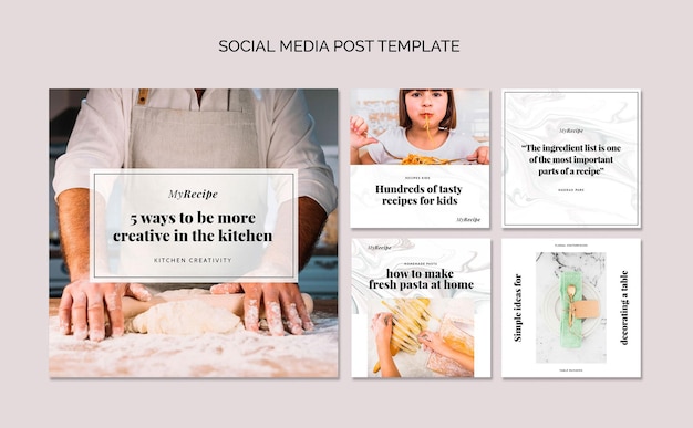 PSD grátis coleção de postagens do instagram para aprender a cozinhar