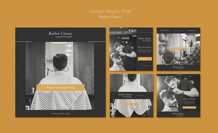 PSD grátis coleção de postagens do instagram para aulas de barbeiro