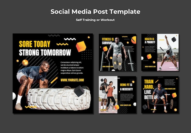PSD grátis coleção de postagens do instagram para autotreinamento e exercícios