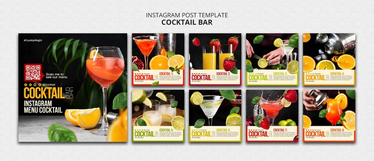 PSD grátis coleção de postagens do instagram para bar de coquetéis