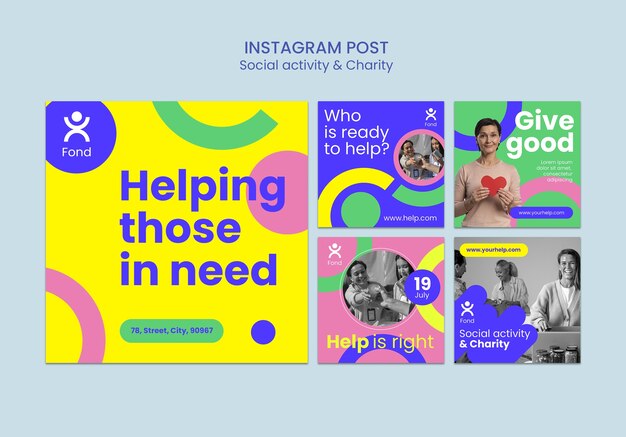 Coleção de postagens do Instagram para caridade e filantropia