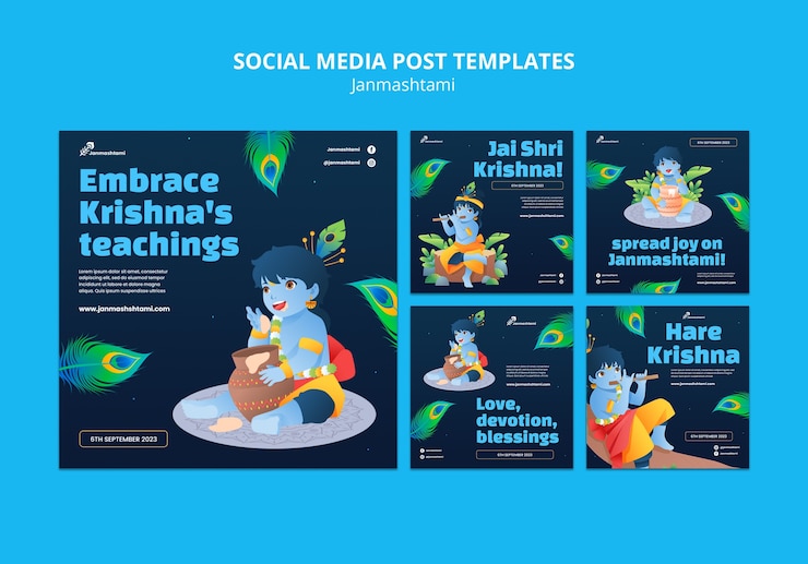 PSD grátis coleção de postagens do instagram para celebração de janmashtami