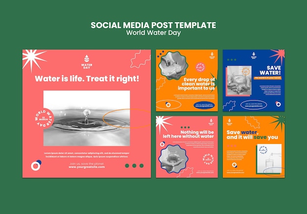 PSD grátis coleção de postagens do instagram para celebração do dia mundial da água