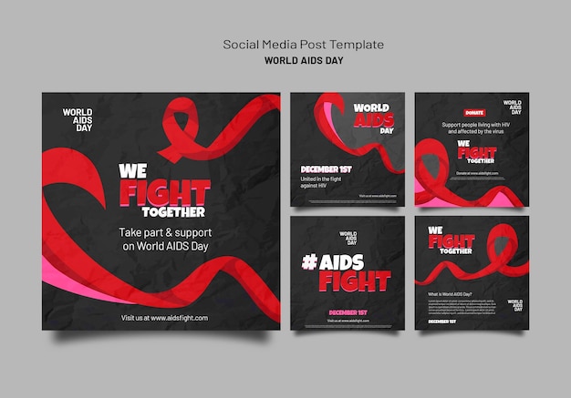 PSD grátis coleção de postagens do instagram para conscientização sobre o dia da aids