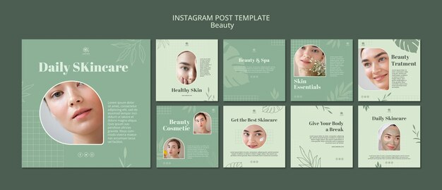 Coleção de postagens do instagram para cuidados com a pele e beleza