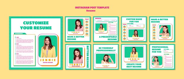 Coleção de postagens do instagram para currículo de trabalho