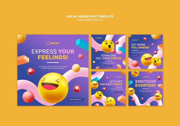 Coleção de postagens do Instagram para emoticons de aplicativos de mídia social