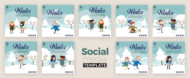 Coleção de postagens do Instagram para o inverno com crianças