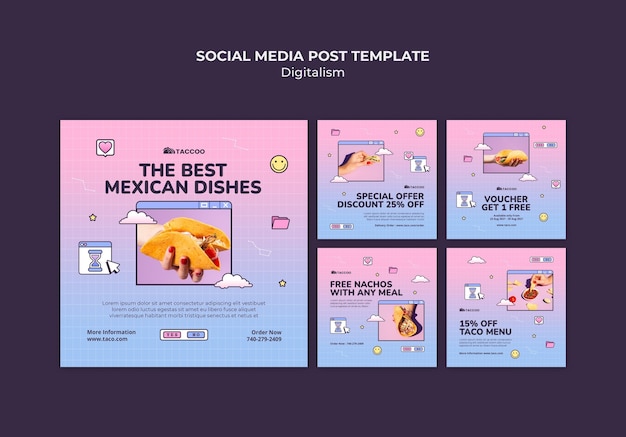 Coleção de postagens do Instagram para restaurante de comida mexicana